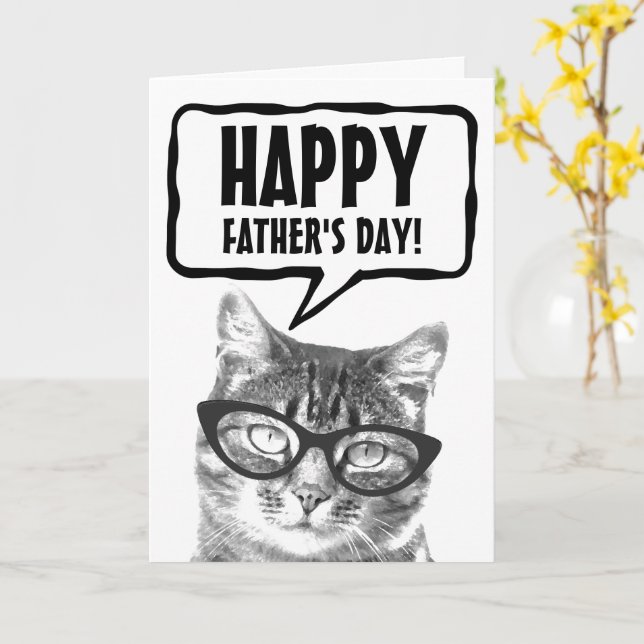Happy Father's Day funny cat custom greeting card (Yellow Flower)