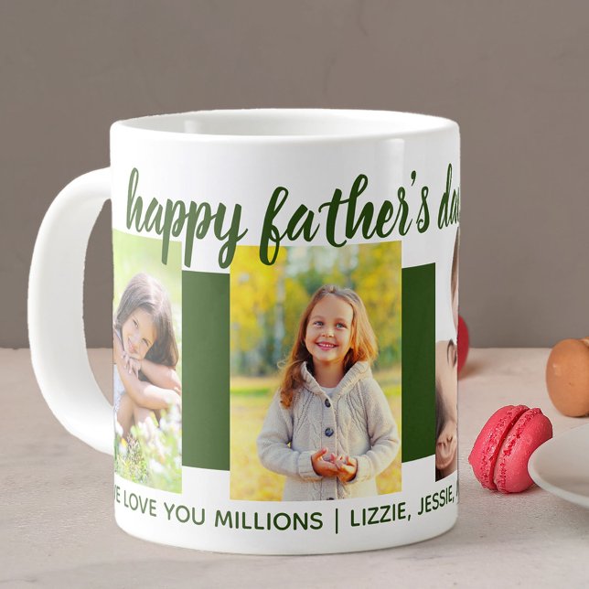 Happy Fathers Day Grandpa 4 Photo Green Large Coffee Mug (Creator Uploaded)