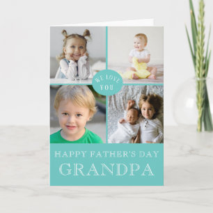 Happy Father's Day Grandpa Aqua Photo Collage Card