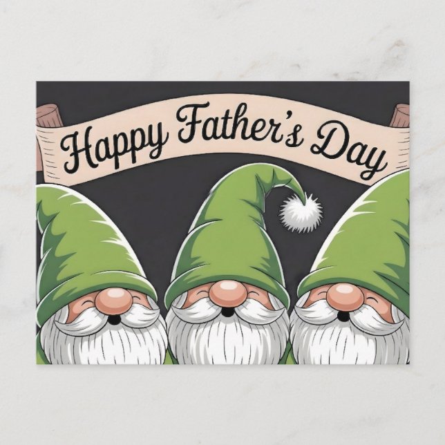 Happy Father's Day" Green Gnome Trio Postcard (Front)