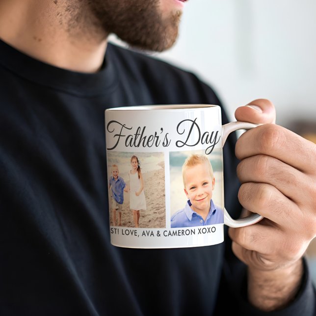 Happy Fathers Day Grey Script Photo Coffee Mug (Creator Uploaded)