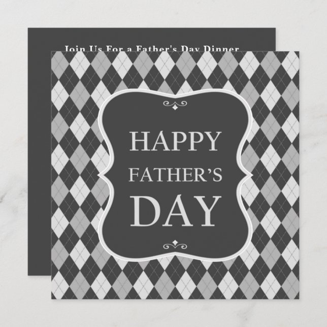 Happy Fathers Day Grey Shades Argyle Dinner Party Invitation (Front/Back)