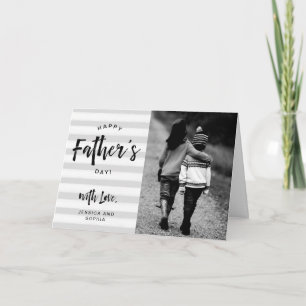 Happy Father's Day Grey Stripes and Your Photo Card