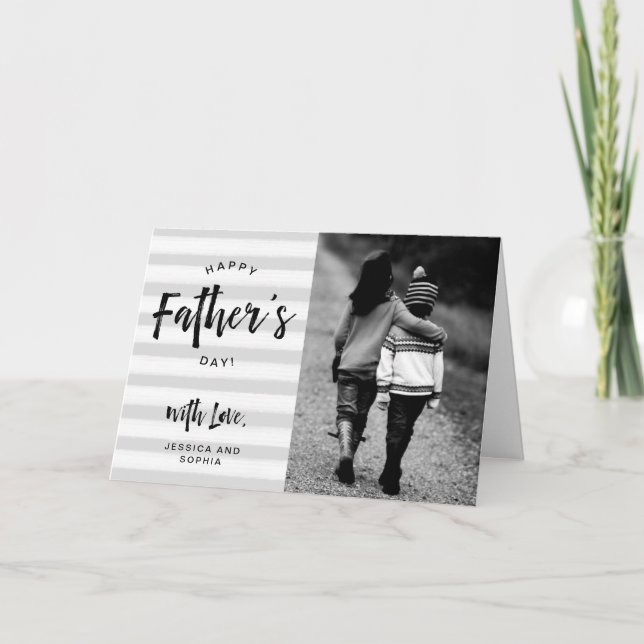 Happy Father's Day | Grey Stripes and Your Photo Card (Front)