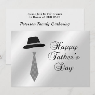 Happy Fathers Day Hat Grey Dot Tie Family Brunch Invitation