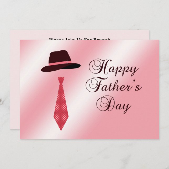 Happy Fathers Day Hat Pink Dot Tie Family Brunch Invitation (Front/Back)