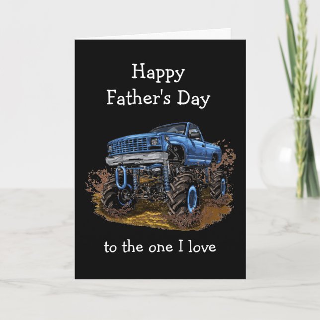 Happy Father's Day Husband 4x4 Monster Truck Card (Front)