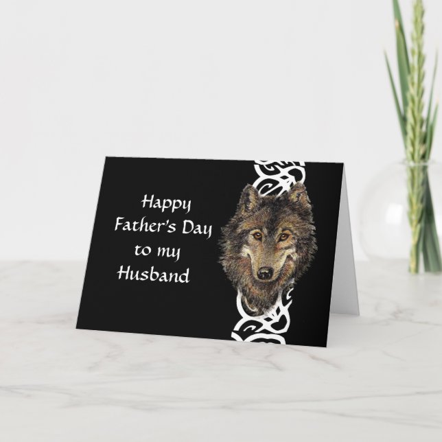Happy Father's Day Husband Wild Wolf Head Card (Front)