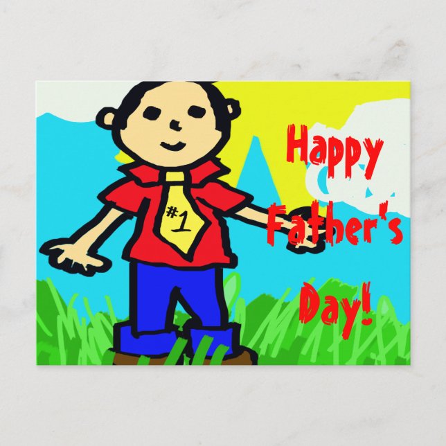 Happy Father's Day in "Crayon" Postcard (Front)