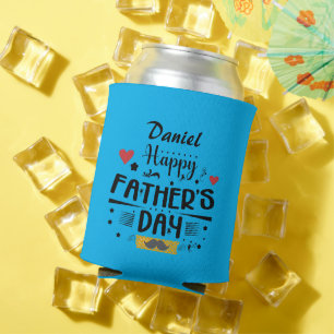 Happy Father's Day Leaping Frogs Hearts Moustache Can Cooler
