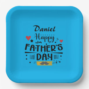 Happy Father's Day Leaping Frogs Hearts Moustache Paper Plate