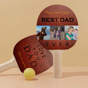 Happy Father's Day leather stamp 3 photo collage Ping Pong Paddle