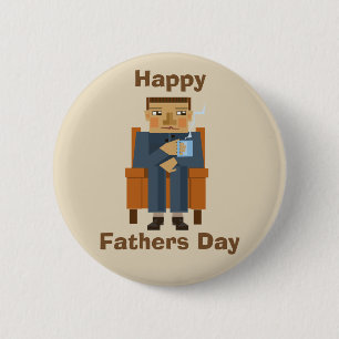 Happy Fathers Day man in armchair with cuppa 6 Cm Round Badge