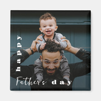 Happy Father's Day Modern Personalised Photo Magnet