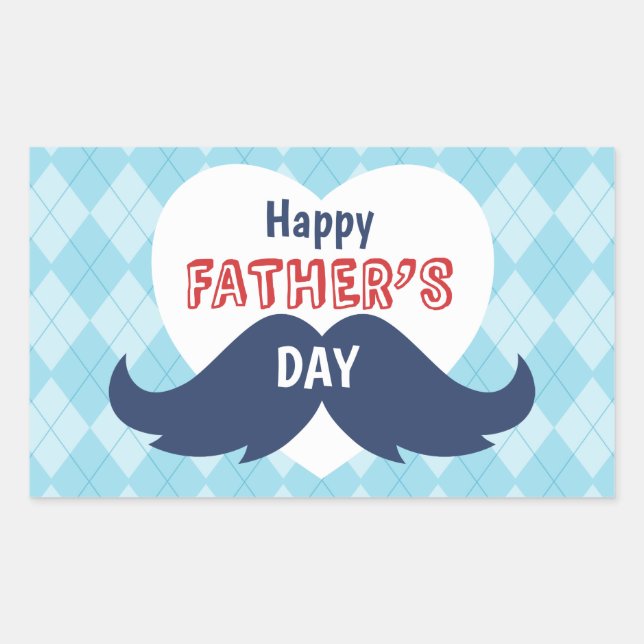 Happy Father's Day Moustache and Heart Rectangular Sticker (Front)