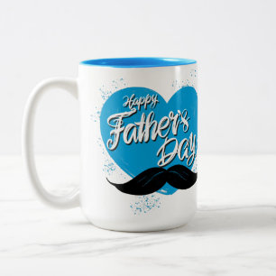 Happy Fathers Day Moustache Two-Tone Coffee Mug