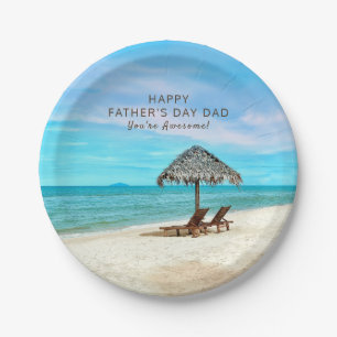 Happy Father's Day Party Custom Message Beach Paper Plate