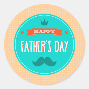 Happy Father's Day Peach and Teal Classic Round Sticker