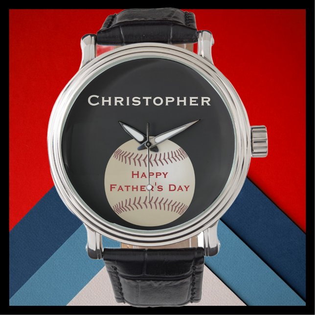 Happy Father's Day Personalise Name Baseball Wrist Watch (Creator Uploaded)