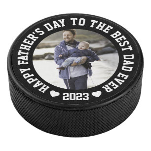 Happy father's Day Photo Black Hockey Puck