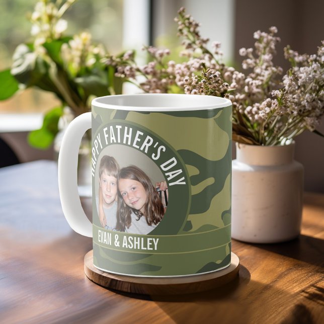 Happy Father's Day - Photo Camouflage Green Coffee Mug (Personalized Coffee Mug)