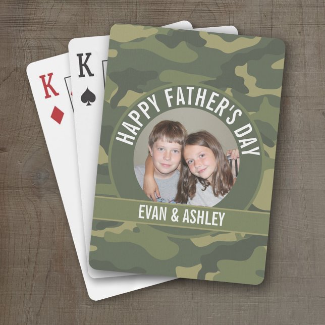 Happy Father's Day - Photo Camouflage Green Playing Cards (Personalized Playing Cards)