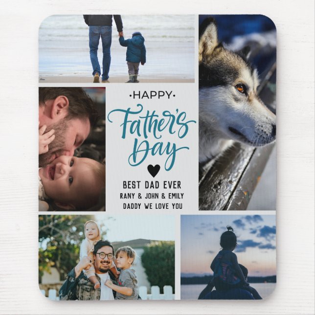 Happy Fathers Day Photo Collage Custom Names Daddy Mouse Pad (Front)