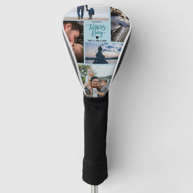 Happy Father's Day Photo Collage Custom Names Golf Head Cover (Front)