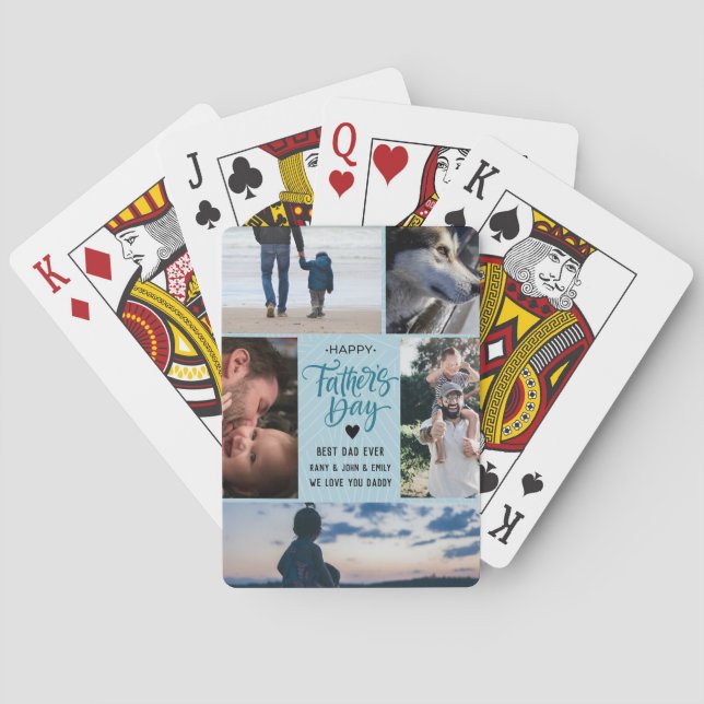 Happy Father's Day Photo Collage Custom Names Playing Cards (Back)
