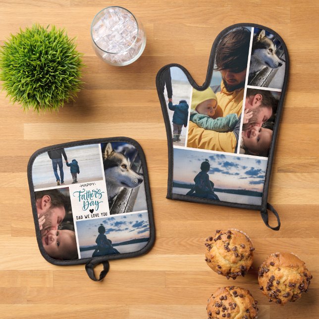 happy father's day Photo Collage custom  Oven Mitt & Pot Holder Set (happy father's day Photo Collage custom gift first time holiday )