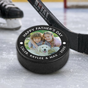 Happy Fathers Day Photo Your Colour Hockey Puck