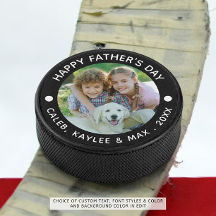 Happy Fathers Day Photo Your Colour Hockey Puck