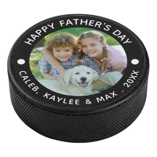 Happy Fathers Day Photo Your Colour Hockey Puck