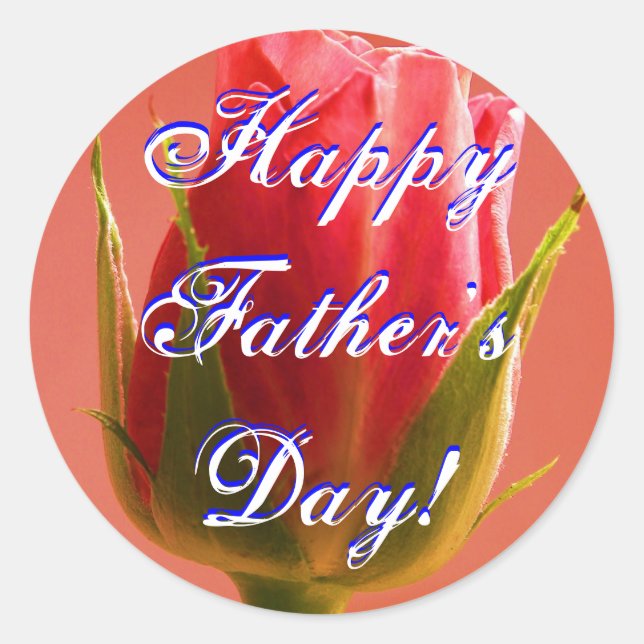 Happy Father's Day Pink Rose Classic Round Sticker (Front)