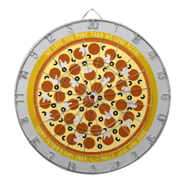 Happy Father's Day Pizza w/ Toppings & Message Dartboard (Front)