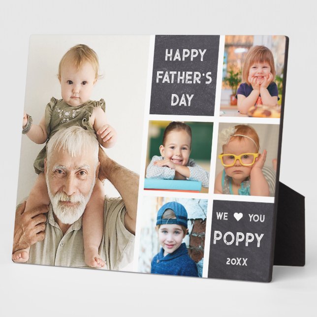 Happy Father's Day Poppy 5 Photo Chalkboard Plaque (Side)