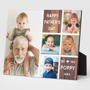Happy Father's Day Poppy 5 Photo Collage Wood  Plaque