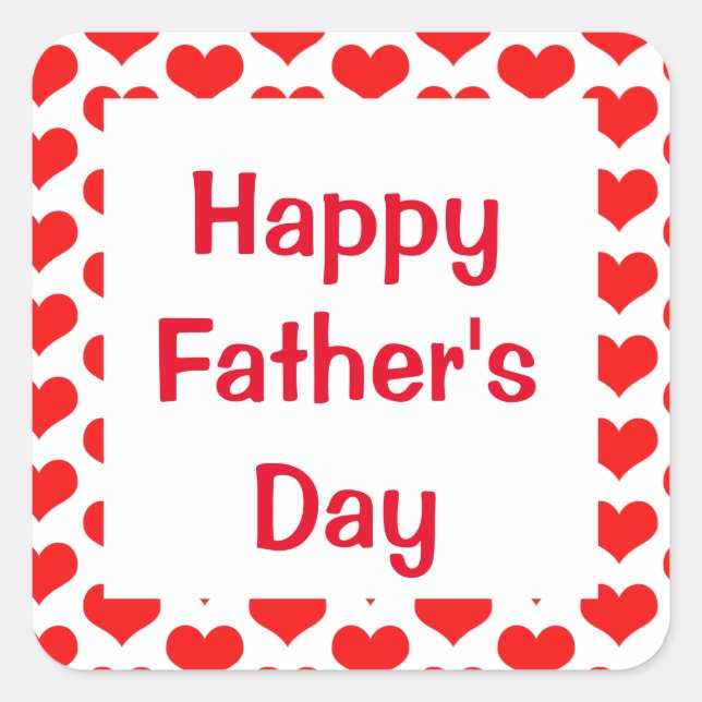 Happy Fathers Day Red Heart Patterns Colourful Square Sticker (Front)