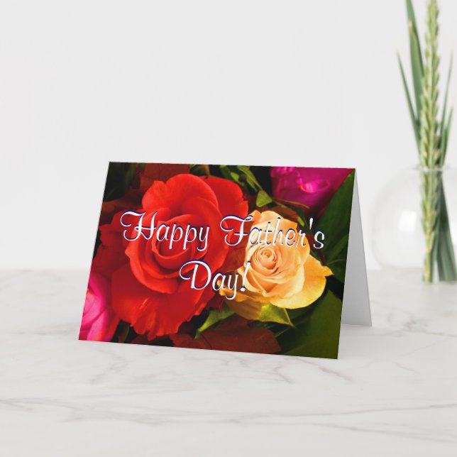 Happy Father's Day Red Yellow Roses I Card (Front)