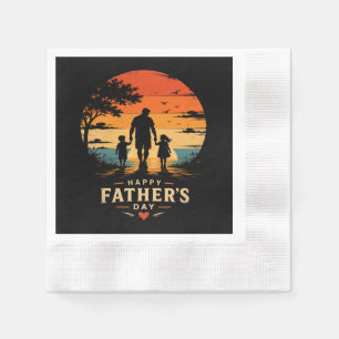Happy Fathers Day Retro Sunset Dad Son Napkin
