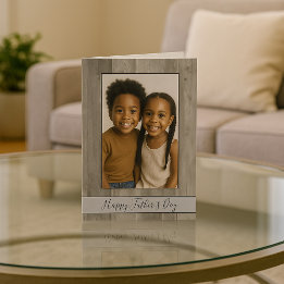 Happy Father's Day Rustic Grey Wood Photo Card