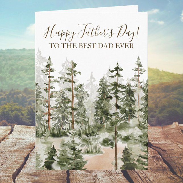 Happy Fathers Day Rustic Watercolor Green Forest  Card (Close up)