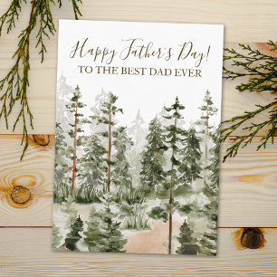 Happy Fathers Day Rustic Watercolor Green Forest Card