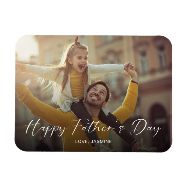 Happy Father's Day Script Photo Modern Simple Magnet (Horizontal)