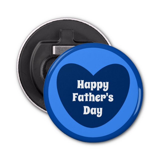 Happy Father's Day Simple Cute Navy Blue Heart Bottle Opener (Front)