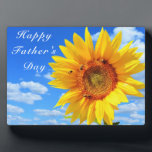 Happy Father's Day  Sunflower and Bees on Blue Sky Plaque<br><div class="desc">Happy Father's Day - Yellow Sunflower and Bees on Blue Sky - Summer Day - Photo Flower Nature - You can also personalise - Choose / Add Your Unique Photo - Image / Text - Name / Colour / Font / Size / more - Make Your Special Gift - Resize...</div>