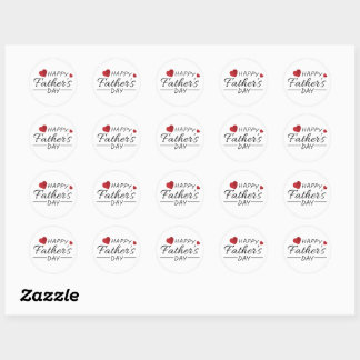 Happy father's day text with red hearts classic round sticker