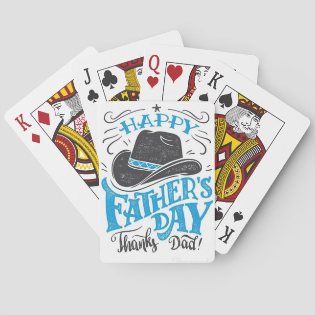 "Happy Father's Day Thanks Dad!" Cowboy Hat Playin Playing Cards (Back)