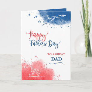 Happy Father's Day to a Great Dad Red Watercolor Card