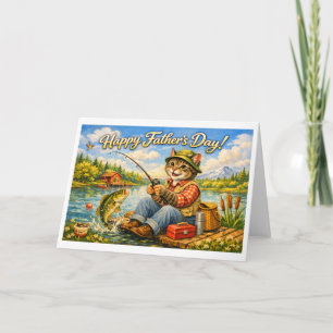 Happy Fathers Day to Your Favorite Fishing Cat Dad Thank You Card